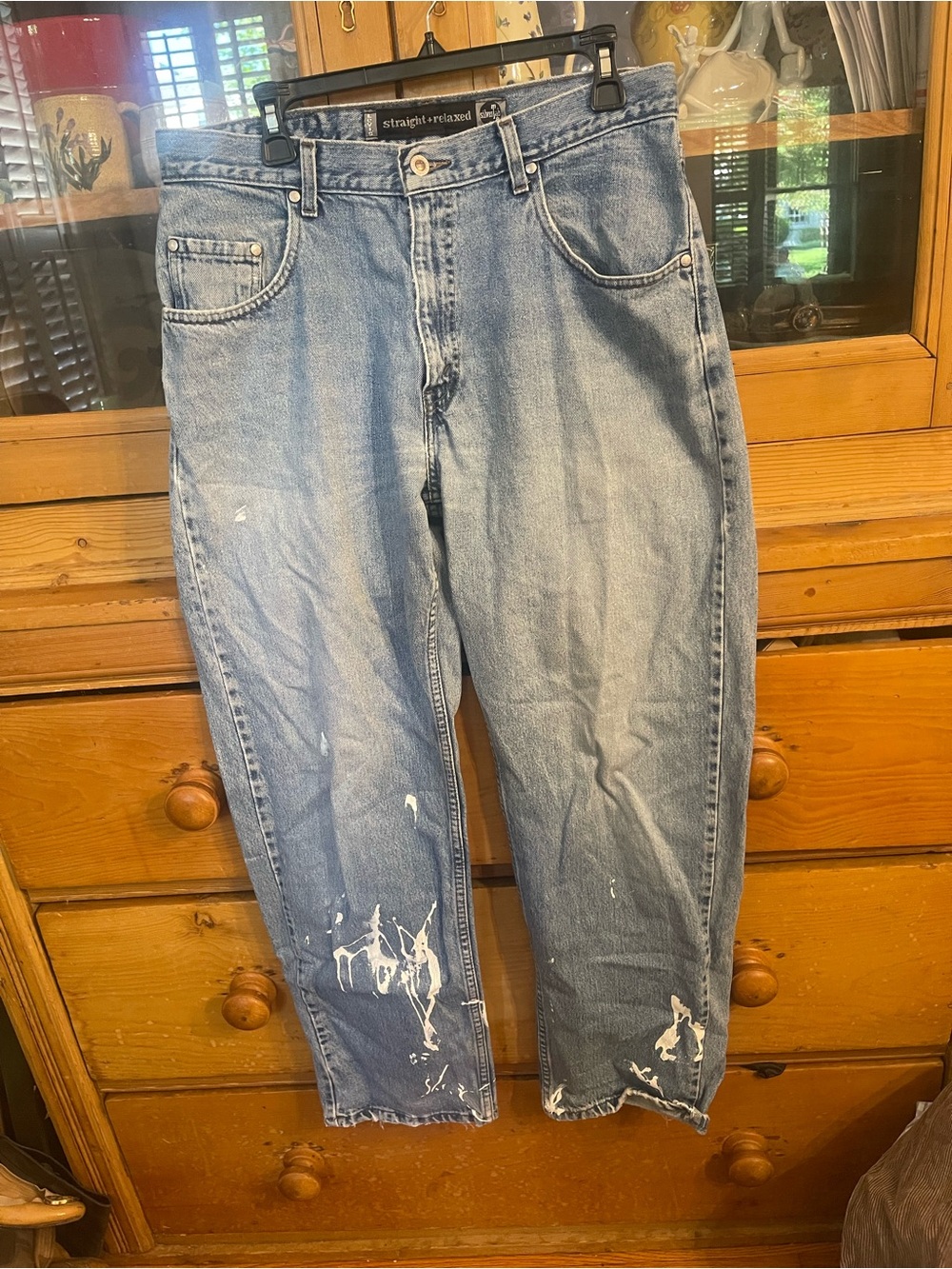 Levi's Light Blue Straight Jeans with Paint-Splash Detail 34/32